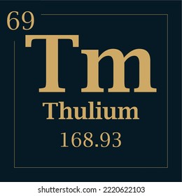 símbolo para el elemento thulium con número de masa atómica y número atómico con dos colores