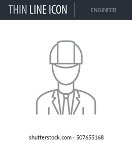 Symbol of Engineer Thin line Icon of Construction. Stroke Pictogram Graphic for Web Design. Quality Outline Vector Symbol Concept. Premium Mono Linear Beautiful Plain Laconic Logo