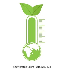 Symbol of environmental conservation. Globe in a thermometer and leaves
