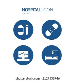 Symbol of equipment at hospital icons on blue circle shape isolated on white background. Vector illustration.