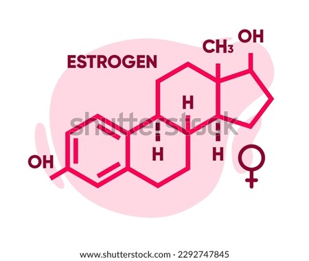 Symbol of estrogen. Skeletal formula logo. Molecular chemical formula of sex hormone. Female sex hormone. Vector illustration.