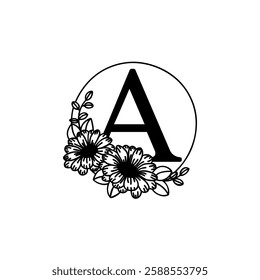  symbol of eternal beauty letter a with floral artistic touch and monochromatic style