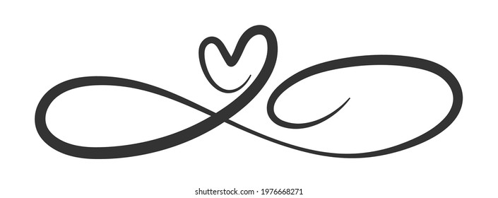 symbol of eternal love. The heart and the infinity sign. Calligraphy illustration for creative design of love declaration, Valentine's day, wedding. Flat Style