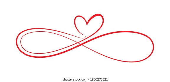 símbolo de amor eterno. El corazón y el signo del infinito. Ilustración caligráfica para el diseño creativo de la declaración de amor, Día de San Valentín, boda. Estilo plano