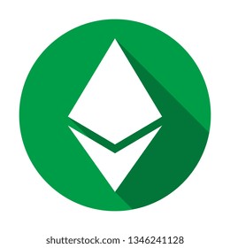 symbol of ethereum cryptocurrency with long shadow on green background. financial flat vector illustration easy to edit and customize. eps 10