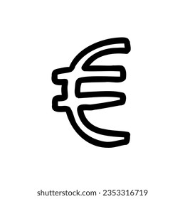 Symbol euro EUR currency outline font in outline bubble style isolated on white background. For typography, font, lettering, logo, alphabet, education, abc, branding, presentation, signboard.
