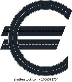 Symbol Euro In Shape Road. Stylized Symbol Currency Euro