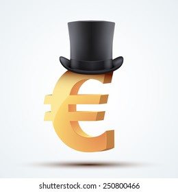 Symbol of the european euro in cylinder hat. Vector Illustration.