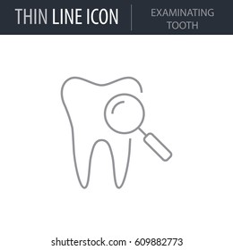 Symbol of Examinating Tooth. Thin line Icon of Dentist Tools. Stroke Pictogram Graphic for Web Design. Quality Outline Vector Symbol Concept. Premium Mono Linear Beautiful Plain Laconic Logo