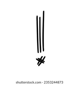 Symbol exclamation mark scribble font in doodle scribble brush hand drawn style isolated on white background. For lettering, presentation, education, logo, signboard, branding, abc, alphabet.