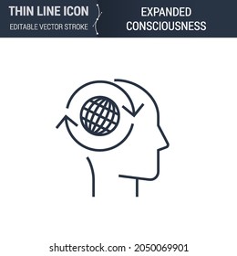 Symbol of Expanded Consciousness Thin line Icon of Brain Process. Stroke Pictogram Graphic Suitable for Infographics. Editable Vector Stroke. Premium Mono Linear Plain Laconic Logo.