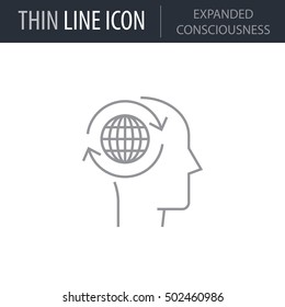 Symbol of Expanded Consciousness Thin line Icon of Brain Process. Stroke Pictogram Graphic for Web Design. Quality Outline Vector Symbol Concept. Premium Mono Linear Beautiful Plain Laconic Logo