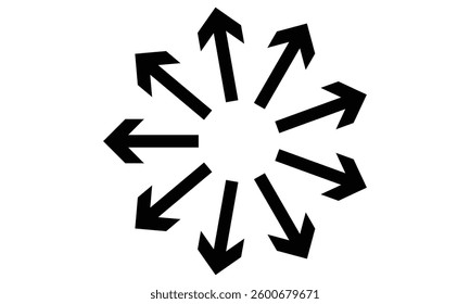 Symbol of expansion and contract, inward and outward arrows in circular, black and white vector illustration on white background in eps 10.
