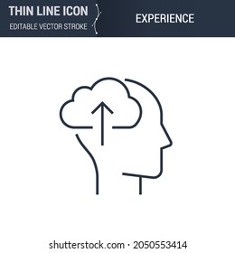 Symbol of Experience Thin line Icon of Brain Process. Stroke Pictogram Graphic Suitable for Infographics. Editable Vector Stroke. Premium Mono Linear Plain Laconic Logo