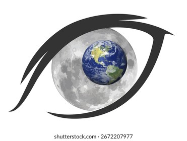 Symbol of eye with moon and earth.
