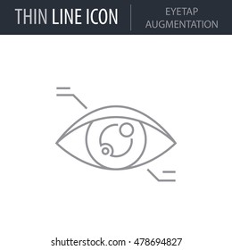 Symbol of Eyetap Augmentation Thin line Icon of Future Technology. Stroke Pictogram Graphic for Web Design. Quality Outline Vector Symbol Concept. Premium Mono Linear Beautiful Plain Laconic Logo.