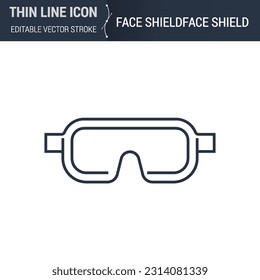 Symbol of Face Shield. Thin Line Icon of Biochemistry and Genetics. Stroke Pictogram Graphic for Web Design. High-Quality Outline Vector Symbol Concept. Premium Monoline Beauty.