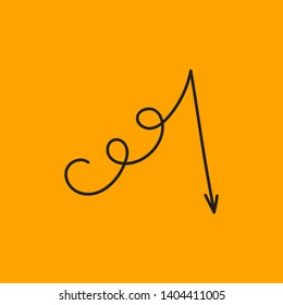 Symbol of failure, fall, crisis, default, death. Arrow to down. Vector sketch icon