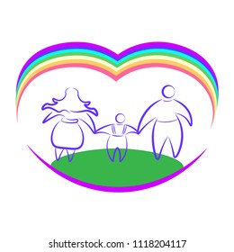 Symbol of the family. Man, woman and child hold hands.