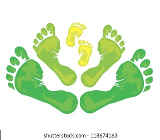 Symbol of family - three green foot print from the father, mother and child