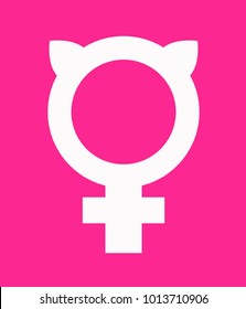 Symbol For Female Combined With Pussy Ears. Vector Icon Design For Posters, Banners, Signs, T-shirts About Women's Rights.