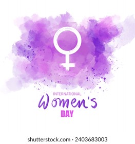 The symbol of the female gender emerging from a watercolor cloud of purple and violet colors. International womens day background