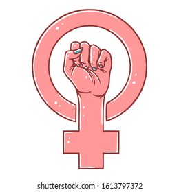 Symbol Of Feminism Movement. Woman Hand With Her Fist Raised Up. Girl Power Sign On White Background Isolated. Stock Vector Illustration.