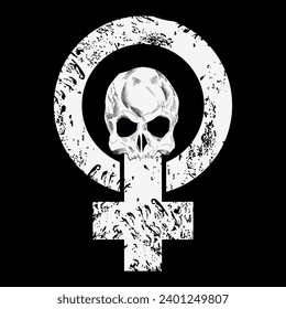 Symbol of feminism with a skull on a black background. good illustration for the fight for human rights