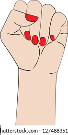 Symbol of feminist movement. Woman hand with her fist raised up. Girl Power. Happy Women's Day concept. Vector template
