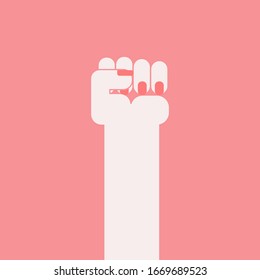 Symbol of feminist movement. Woman hand with her fist raised up. Girl Power.