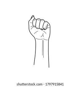 Symbol of feminist movement. Woman hand with her fist raised up. Girl Power. Happy Women's Day concept. Black and white.