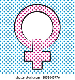 Symbol of feminist struggle in pink on a light blue background