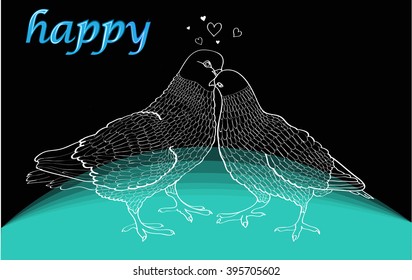 a symbol of fidelity, love the world, the tenderness, the image of pigeons, feelings, white doves on a dark background, text, vector, illustration, greeting card, holiday greetings
