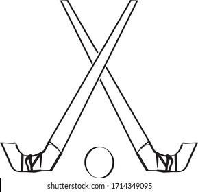 the symbol of the field hockey team. Vector sports club badge with two sticks and a ball.