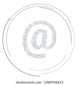 The at symbol filled with dark blue dots. Pointillism style. Vector illustration on white background