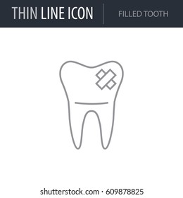 Symbol of Filled Tooth. Thin line Icon of Dentist Tools. Stroke Pictogram Graphic for Web Design. Quality Outline Vector Symbol Concept. Premium Mono Linear Beautiful Plain Laconic Logo