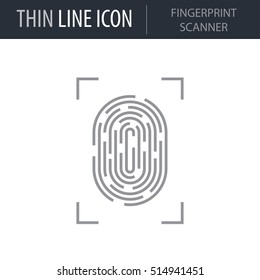 Symbol of Fingerprint Scanner Thin line Icon of Cyber Security. Stroke Pictogram Graphic for Web Design. Quality Outline Vector Symbol Concept. Premium Mono Linear Beautiful Plain Laconic Logo