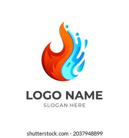 symbol fire and drop logo combination, colorful style