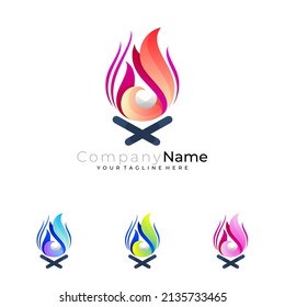 Symbol fire logo vector, 3d colorful icons, camping logo