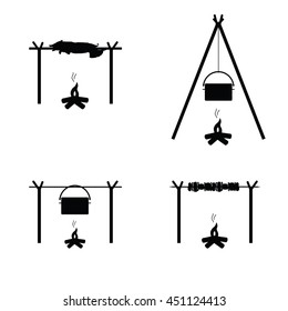 symbol for fire on a camping trip set illustration