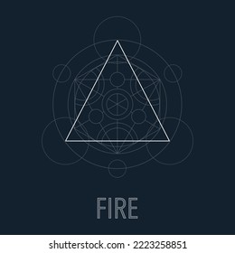 The symbol of the fire, one of the symbols of alchemy. Alchemy element, line, triangle and circle symbols. Sacred geometry magic sign futuristic vector design. One of the four elements.