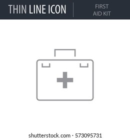 Symbol of First Aid Kit. Thin line Icon of Medicine Part One. Stroke Pictogram Graphic for Web Design. Quality Outline Vector Symbol Concept. Premium Mono Linear Beautiful Plain Laconic Logo