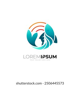 Symbol fish logo with circle design combination, 3d style