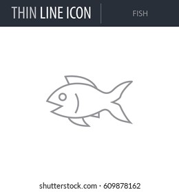 Symbol of Fish. Thin line Icon of Diet. Stroke Pictogram Graphic for Web Design. Quality Outline Vector Symbol Concept. Premium Mono Linear Beautiful Plain Laconic Logo