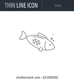 Symbol of Fish. Thin line Icon of Food. Stroke Pictogram Graphic for Web Design. Quality Outline Vector Symbol Concept. Premium Mono Linear Beautiful Plain Laconic Logo