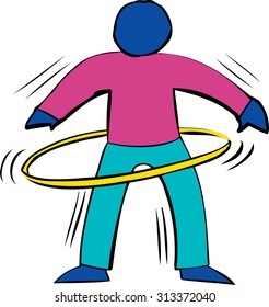 Symbol of fit blue person using a yellow hula hoop