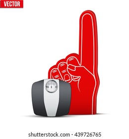 Symbol of Fitness Sports Fan Foam Fingers and scales. Vector Illustration Isolated on white background.
