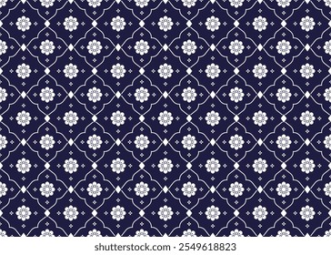 symbol floral blooming blue and white color, Portuguese style, ethnic fabric seamless pattern, design for cloth, carpet, batik, wallpaper, wrapping etc.