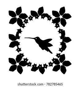 symbol with flowers and hummingbird in editable vector