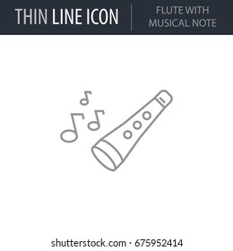Symbol of Flute With Musical Note. Thin line Icon of Merry Christmas. Stroke Pictogram Graphic for Web Design. Quality Outline Vector Symbol Concept. Premium Mono Linear Beautiful Plain